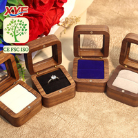 Boîte à bagues en bois pour couple, avec fenêtre, à fente unique, en velours, pour demande en mariage, rangement et emballage de bijoux