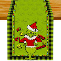 Joli ensemble de nappe et chemin de table en lin vert Grinchmas pour Noël, idéal pour la décoration de la maison et de la cuisine pendant les fêtes d'hiver, fournitures de fête