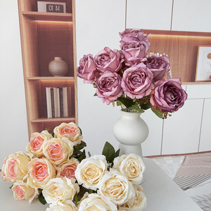 Meiyu Craft Flower Factory, bouquet de roses en soie, 9 pièces, décoration de mariage, fleurs artificielles, arrangement de mariée, accessoires de photographie - Product Image 3