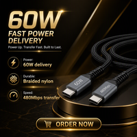 Kabel Data USB-C Nylon Kepang 60W USB 3.2 480Mbps untuk Hard Drive Komputer