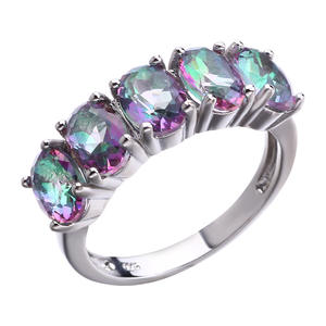 Anillos de cristal con forma de huevo, piedras de siete colores, engaste de garras, joyería de uso diario para mujer - Product Image 1