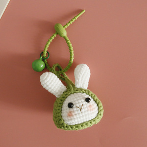 Handmade Bunny Key Ring <b>Green</b> Kawaii Rabbit Bag Charm with Bell Animal Amigurumi Crochet Keychain Girls <b>Purse</b> Plush Doll Pendant - Product Image 4