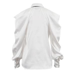 <span class=keywords><strong>Blusa</strong></span> Elegante de Manga <span class=keywords><strong>Larga</strong></span> con Cuello de Lazo Ancho y Textura Satinada de Color Sólido, Estilo Asimétrico Tipo Linterna, para Oficina - Product Image 5