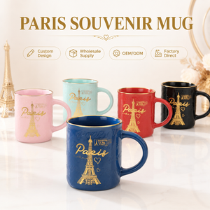 Tasses en céramique colorées souvenirs de Paris avec motif <span class=keywords><strong>Tour</strong></span> <span class=keywords><strong>Eiffel</strong></span>, cadeau touristique de ville, tasse personnalisée sur mesure OEM/ODM en gros - Product Image 1