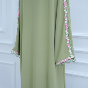 Mexizo Nouvelle Collection 2025 Élégant Cardigan Vert Sauge Brodé Ample Cardigan Bleu Ciel avec Bordure Florale en Dentelle <span class=keywords><strong>Abaya</strong></span> - Product Image 5