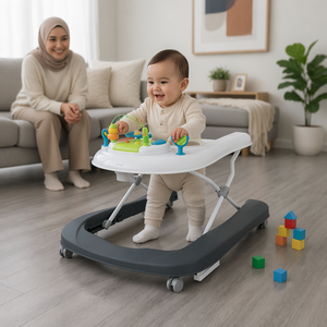 Marche-bébé pliable portable à bascule avec 2 roues en PU4.3, lumières musicales, 9 hauteurs réglables, capacité de charge de 15 kg, EN Âge 6 ans - Product Image 5