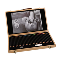 Ensemble de peinture d'art Boîte d'art en bois Ensemble de peinture et crayon de peinture à l'huile Stylo de couleur Crayon de couleur Aquarelle 34pcs