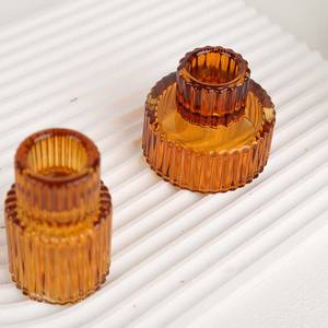 家居装饰品2合1琥珀色玻璃烛台烛台茶灯锥形柱蜡烛烛台 - Product Image 4