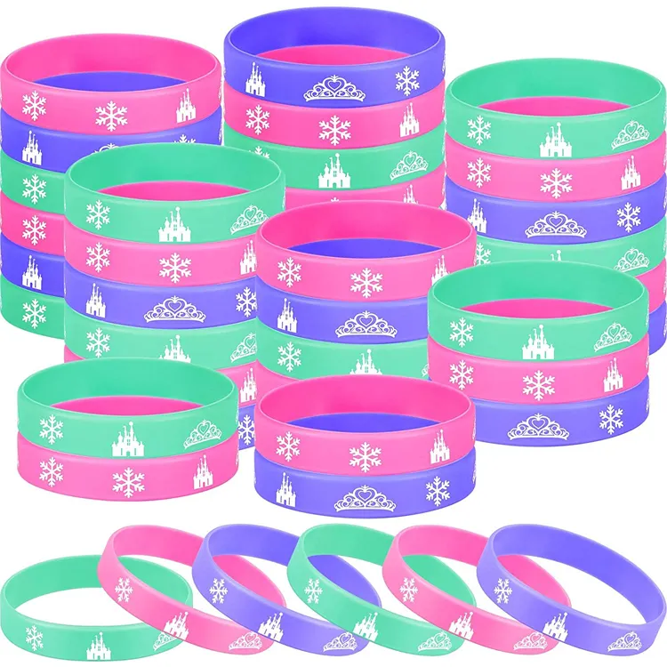 Forniture per feste aula buon compleanno braccialetti per bambini braccialetti in Silicone a tema principessa braccialetti di compleanno