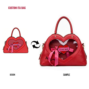 กระเป๋าถือหนัง PU รูปหัวใจแบบกำหนดเองได้ กระเป๋าสะพายข้างแบบเจาะรูสำหรับใส่เข็มกลัดอนิเมะ - Product Image 1