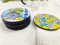 Sous-verres ronds en cuir PU personnalisables avec logo, style vintage de luxe, pour tasses à café et boissons