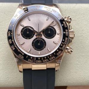 High-end <b>men's</b> mechanical <b>watch</b> in rose gold with a panda dial, rubber strap, and three-eye chronograph. - Product Image 1