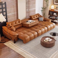 Canapé électrique inclinable trois places modèle 2026, usine de Foshan, structure en bois de pin, télécommande sans fil, commande vocale, cuir véritable première couche