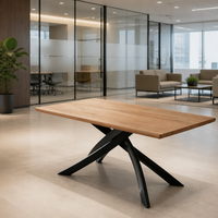 Table de salle à manger rectangulaire robuste pour hôtel, café, salle de banquet, plateau en MDF, base en acier noir en forme de X