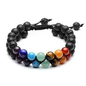 New Fashion Healing Natural Stone Bead Crystal White Braided Lava 7 Chakra Rope Bracelet For Men And Women