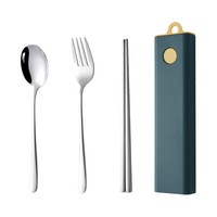 Ensemble d'ustensiles de voyage avec étui en acier inoxydable cuillère fourchette baguettes Portable en acier inoxydable Camping voyage couverts ensemble