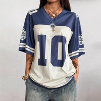 Camiseta Retro de Fútbol Americano para Mujer, Estilo Hip Hop, Holgada, Transpirable, de Manga Corta, Informal y a la Moda