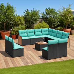 Ensemble de canapés de patio en polyrotin noir avec coussins, 7 places, mobilier d'extérieur, design contemporain, style moderne - Product Image 2