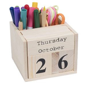 Custom office square wooden pine pen storage box pencil organizer pen holder Wooden Desk Calendar