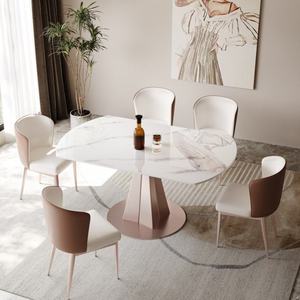 Table à manger ronde extensible moderne de haute qualité avec surface en pierre frittée et pieds en acier au carbone pour hôtel et villa - Product Image 4