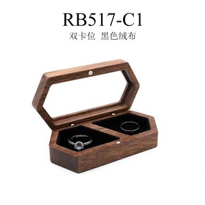 Caja de joyería hexagonal de madera de nogal negro con cierre magnético, elegante organizador de escritorio para anillos de compromiso y boda - Product Image 5