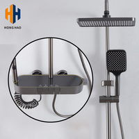 Robinet de douche pluie 4 fonctions au design moderne, finition chrome brossé, température de l'eau réglable, pommeau de douche à jet doux et fonction pause