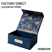 Boîte cadeau rigide en forme de livre bleu marine personnalisée, thème floral avec dorure à chaud, emballage en carton de luxe pour souvenirs