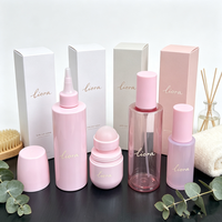 Emballage cosmétique rose en PET, flacon roll-on 50 ml, flacon vaporisateur à fine brume 100 ml 200 ml, flacon vide pour soins de la peau avec bouchon à embout compressible