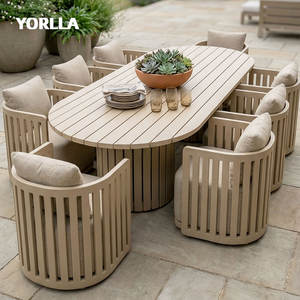 Juego de Comedor de Lujo Yorlla de Madera de Teca para Exteriores, Muebles de Jardín de Madera Maciza, Mesa Redonda y Ovalada Impermeable, <span class=keywords><strong>Sillas</strong></span> para Hotel o Villa - Product Image 4