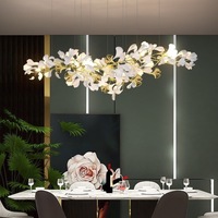 Lustre en céramique en forme de feuille de Ginkgo, branche en métal doré, suspension de luxe à montage au plafond, CE RoHS pour la décoration intérieure d'hôtel
