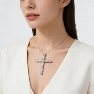 สร้อยคอจี้รูปกางเขนแบบคลาสสิก ชุบทองคำขาว 10K/14K/18K ประดับเพชร CVD ผลิตในห้องปฏิบัติการ ของขวัญสำหรับโอกาสพิเศษ - Product Image 2