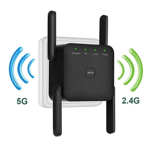 High-Speed 1200Mbps Dual Band WiFi Repeater Long Range Signal Booster with 300m Range Extender for Home Use