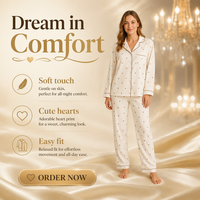Ensemble de pyjama côtelé texturé double face 100 % coton pour femme, motif cœur mignon, manches longues avec passepoil contrastant, couture latérale, tenue d'intérieur