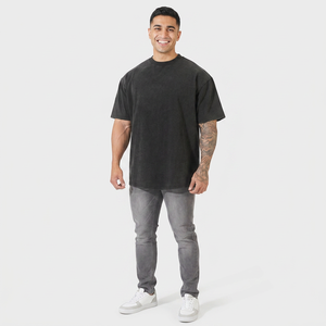 T-shirts en tricot surdimensionnés pour hommes en gros, logo personnalisé, 100% coton, séchage rapide, respirant, épaules tombantes, imprimé, streetwear de luxe - Product Image 1