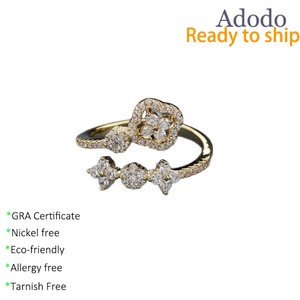 Fashion 14k Gold Filled Jewelry Insert Vvs Gra Moissanite Romantic Perfoume Four-leaf Clover Open <b>Rings</b> <b>Adjustable</b> for Woman - Product Image 1
