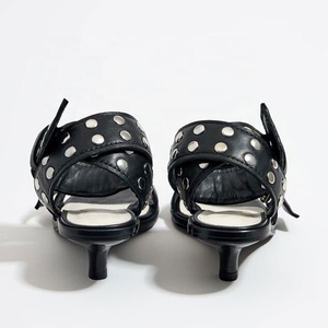 New Square Open Toe Belt Buckles Summer Shoes Women 5cm Short Heels Sandals Metal Studs Sling Band <b>Pumps</b> - Product Image 6