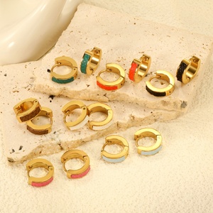 Trendy Daily Wear Minimalist Huggie <b>Hoop</b> <b>Earrings</b> <b>Fashionable</b> Stainless Steel Jewelry 18K Gold Plated Color Mix Enamel <b>Earrings</b> - Product Image 1