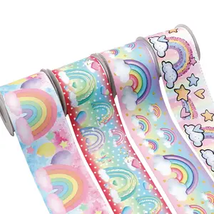 3Inch Regenboog Linten Bedrukt Cartoon Grosgrain Lint 75Mm Voor Haarbogen Diy Naaien Accessoires 50 Meter