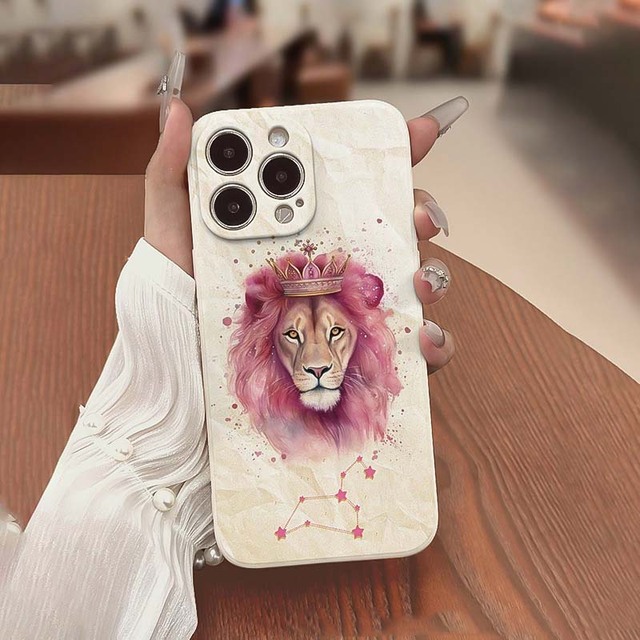 Pink Lion Printing Straight Edge Silicone TPU Mobile Phone Cover Case for Iphone 7 8 X Xr Xs 11 12 13 14 15 16 17 Pro Max Plus