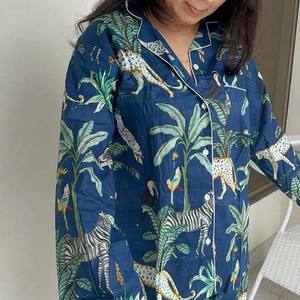 Urvi Creactions Handmade Cotton <b>Pajama</b> Set Digital Printed Animal Indian Night <b>Suit</b> V-neck Full Length Summer Autumn - Product Image 3