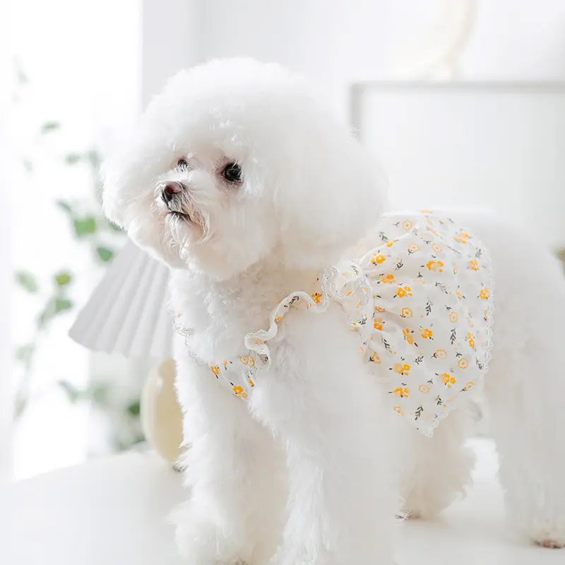 Printed Floral Sweet Female Dog Tutu Dress Puppy Princess Dog Dress Clothes 2022 Spring Summer T-shirts Cute Sustainable 2pcs