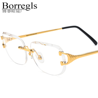 Gafas Borregls con Montura de Aleación Sin Aro para Hombre, Diseño de Marca Nueva, Gafas Cuadradas para Mujer, Montura Sin Marco, Lentes Ópticas 150274