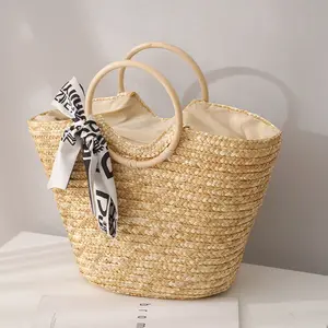 neues design sommer strandtaschen reise damen handgefertigt große schulter natürliches seegras sommer strand strohbeutel