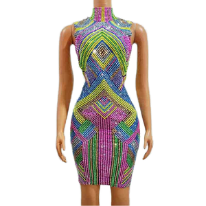 Vestido de Fiesta Elegante con Lentejuelas de Colores y Cuello Alto, Antiestático, con Perlas para Mujer - Product Image 1