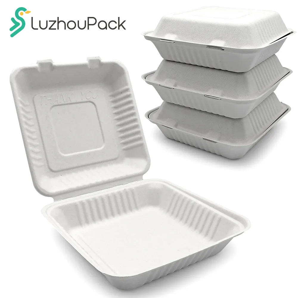 1500ml 9 inci microwave tahan minyak Bagasse ramah lingkungan kemasan kotak katering makan siang sekali pakai Biodegradable kemasan