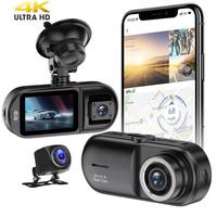 Cámara para Auto de 3 Canales 1080p, Delantera/Trasera/Interior, Gran Angular de 130-150°, Visión Nocturna, Monitor de Estacionamiento 24H, Control por Aplicación, WiFi Integrado