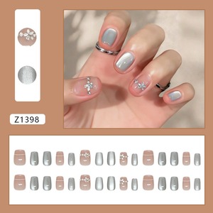 Z1398 Uñas Postizas Hechas a Mano con Diseño Floral de Ojo de Gato y Pedrería, Color Rosa Nude, Venta al por Mayor, Estilo Elegante INS - Product Image 6