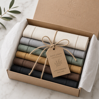 Serviettes en lin pur européen à 100 % avec ourlet classique brodé