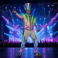 Costume Cyberpunk LED Lumineux RGB avec Chapeau Haut-de-forme, Armure Robotique Futuriste pour Festival de Musique Électronique et Soirée Rave