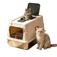 Bac à litière carré pour chat en PP entièrement fermé, anti-odeur, anti-éclaboussures, design détachable, vente en gros, fournitures pour animaux de compagnie, chatons